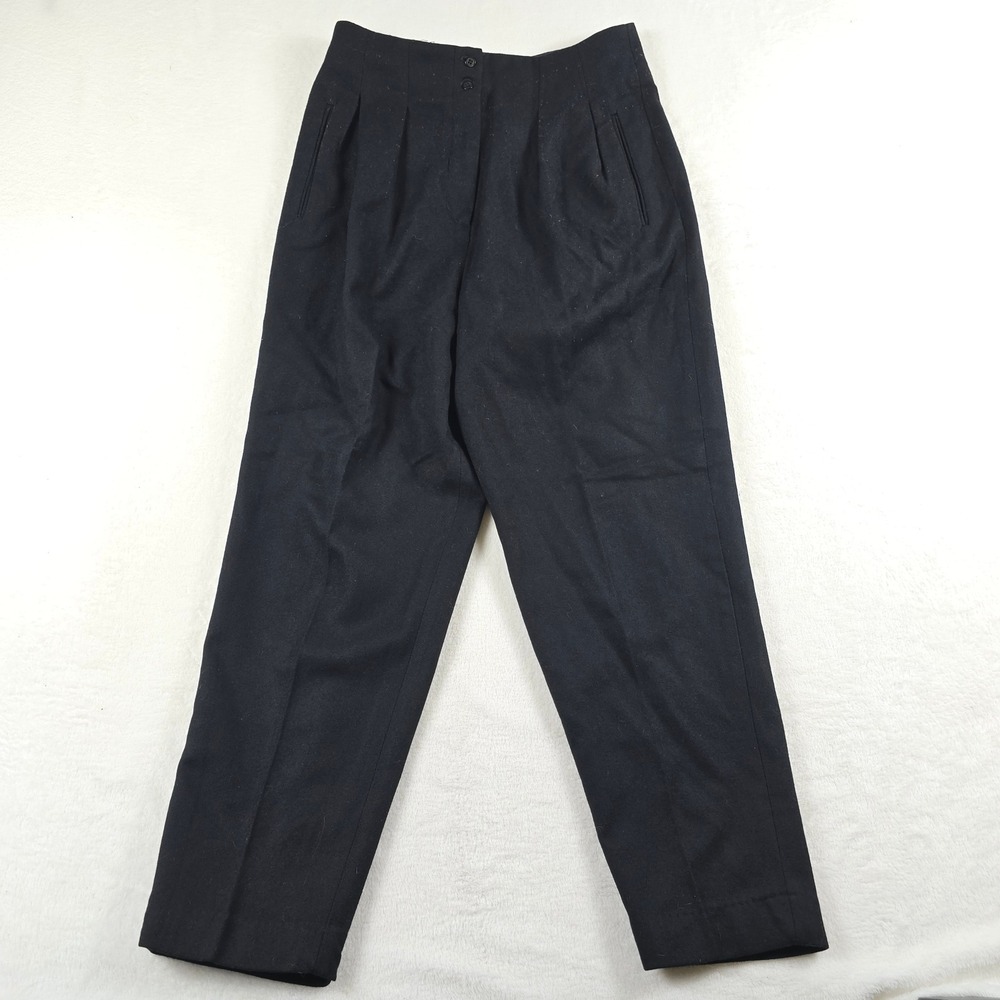 David N. Vintage Black 100% Wool Pleated High Rise Tapered Trousers Size 12
